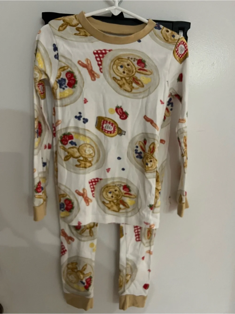Burt's Bees Kids Cream Pajama Top with Tan Trim and Multicolor Print
